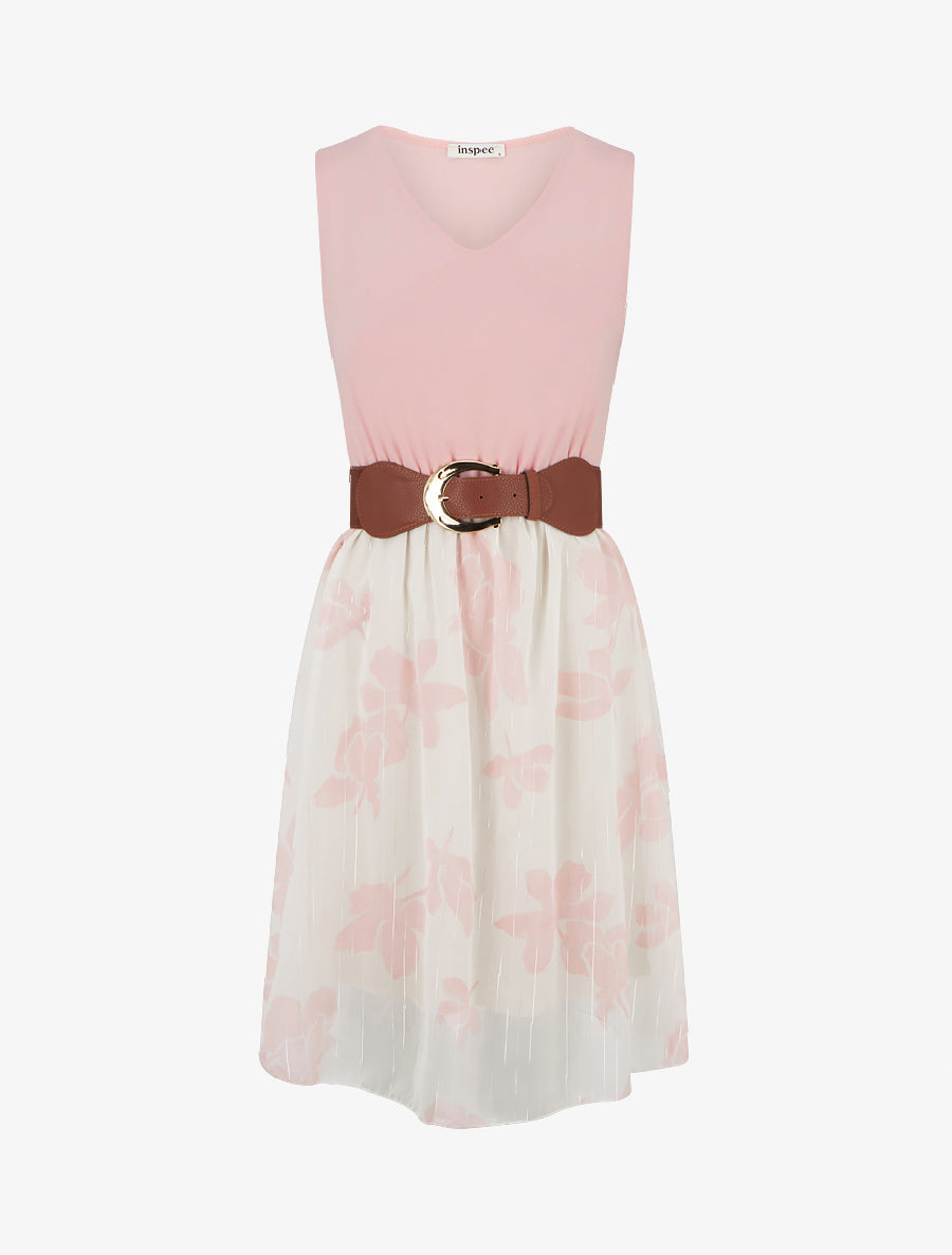 Robe coupe évasée imprimé floral - Rose - 1