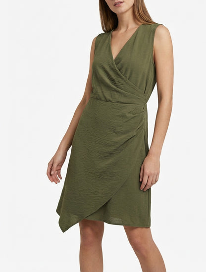 Ärmelloses Wickelkleid - Kaki