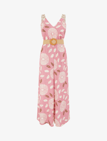 Combinaison imprimé fantaisie à bretelles motif coeurs - Rose - 1