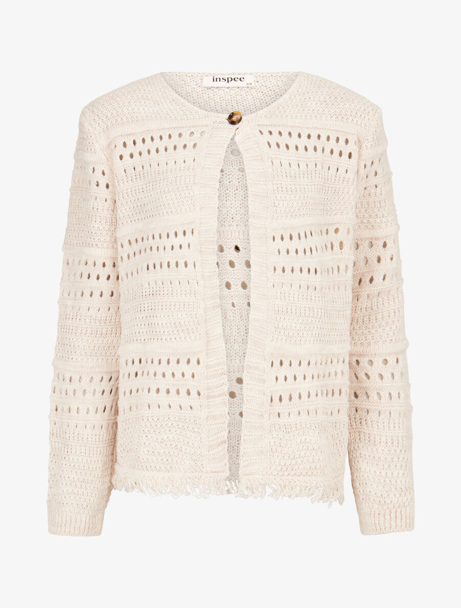 Gilet en maille ajourée à 1 bouton - Taupe - 4