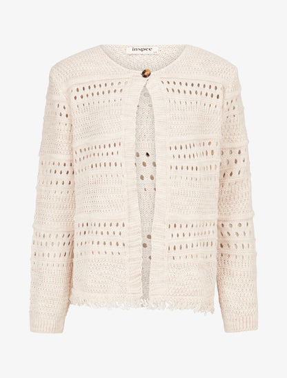 Gilet en maille ajourée à 1 bouton - Taupe - 4