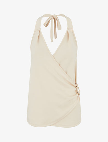 Top à dos nu et empiècement bijou - Beige - 1