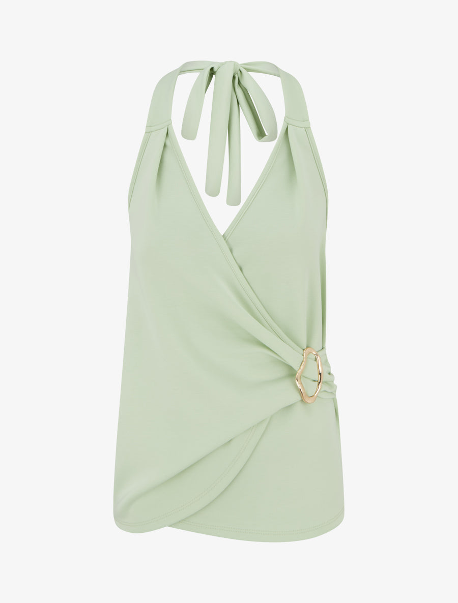 Top à dos nu et empiècement bijou - Vert pomme - 1