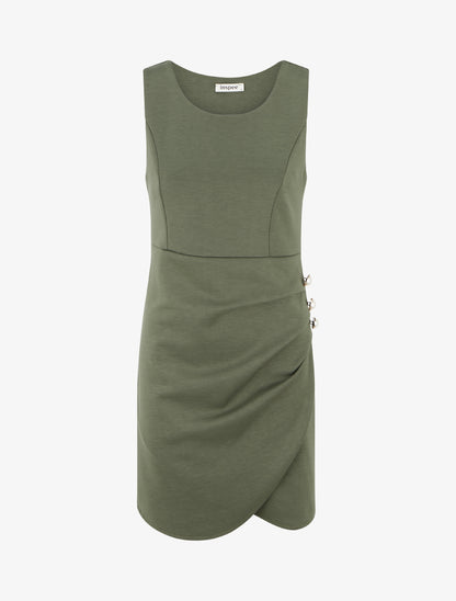 Robe ajustée à boutons décoratifs - Kaki - 1