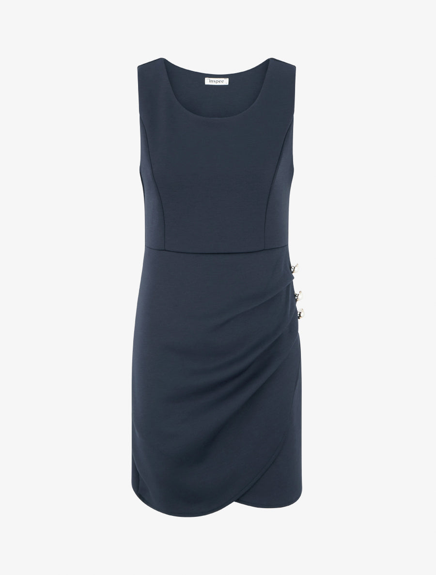 Robe ajustée à boutons décoratifs - Marine - 1
