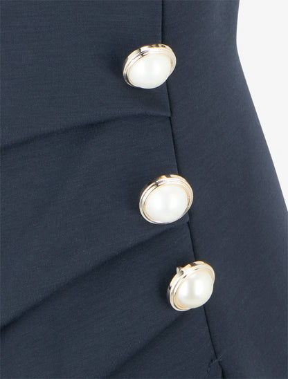 Robe ajustée à boutons décoratifs - Marine - 3