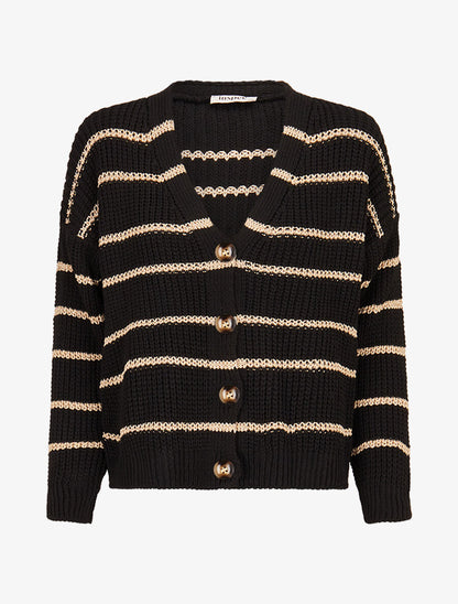 Cardigan col V à rayures lamées - Noir - 1