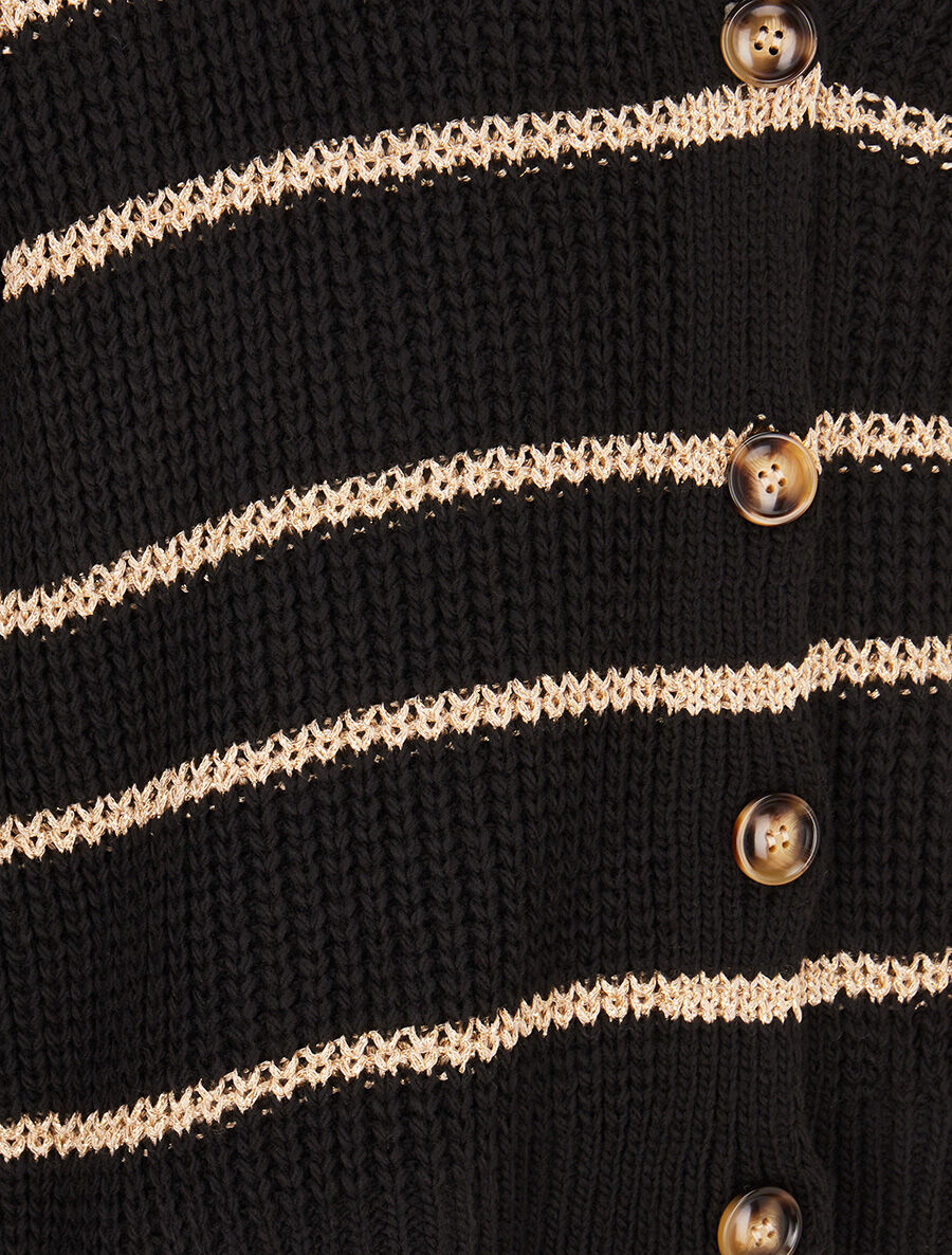 Cardigan col V à rayures lamées - Noir - 3