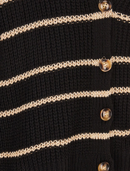 Cardigan col V à rayures lamées - Noir - 3