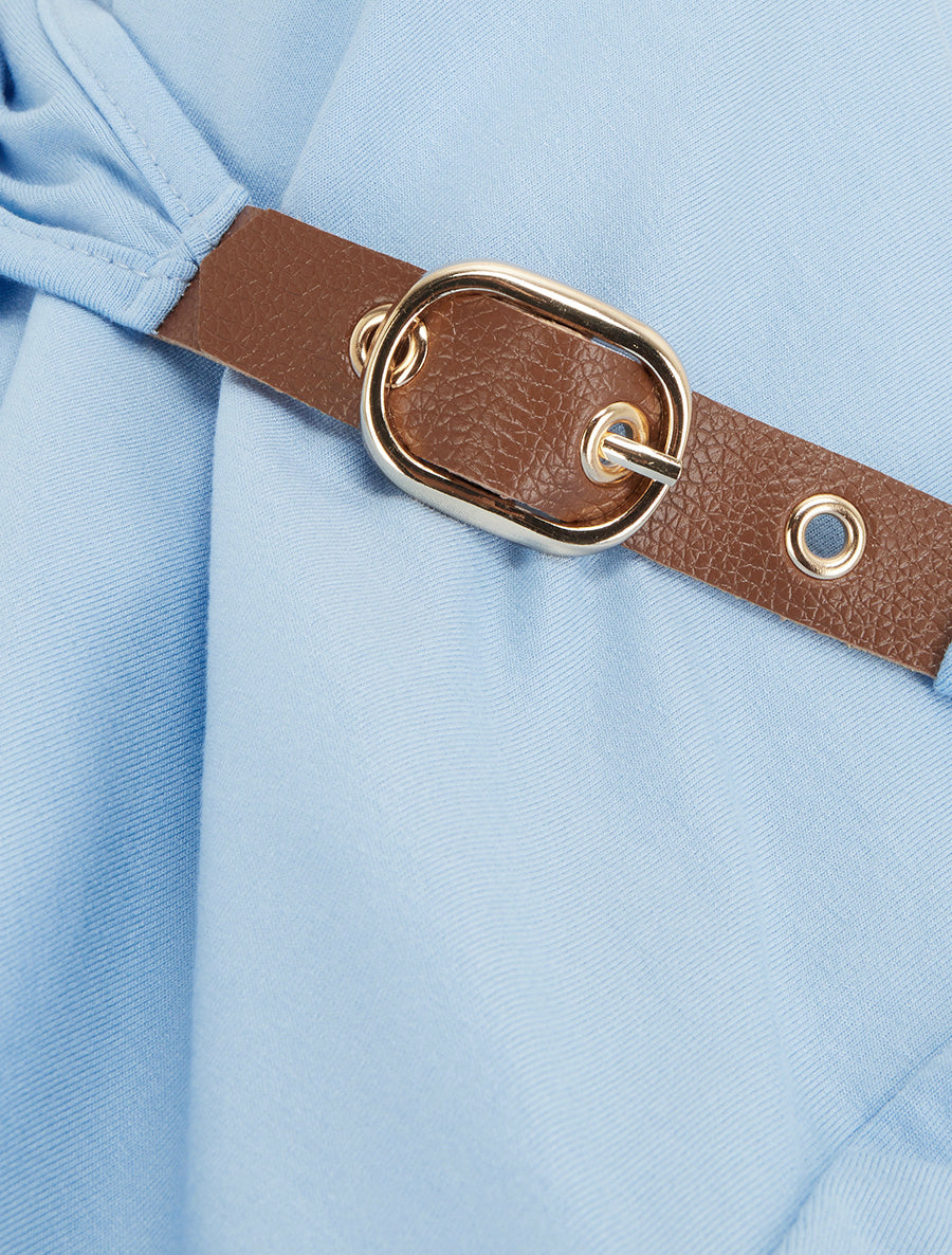 Top fluide à bretelle en simili - Bleu ciel - 3