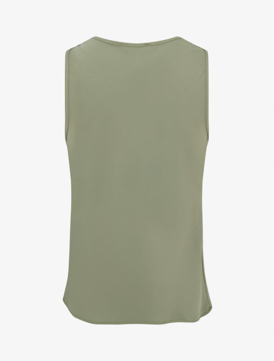 Top sans manches à col bénitier et dentelle - Kaki - 2