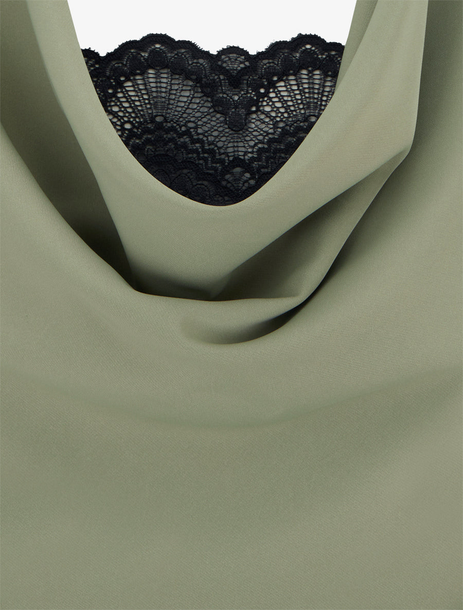 Top sans manches à col bénitier et dentelle - Kaki - 3
