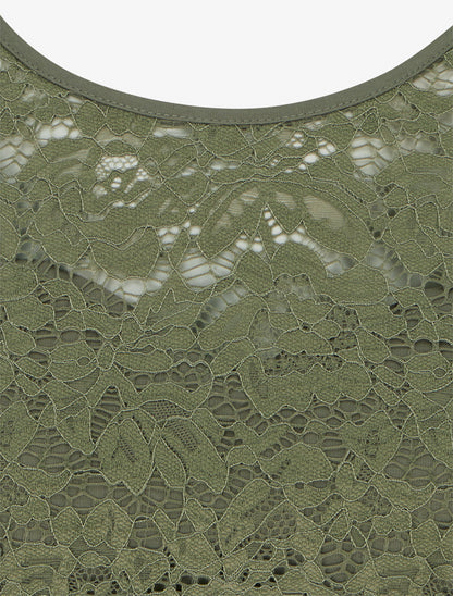 Robe ajustée à dentelle et drapé - Kaki - 3