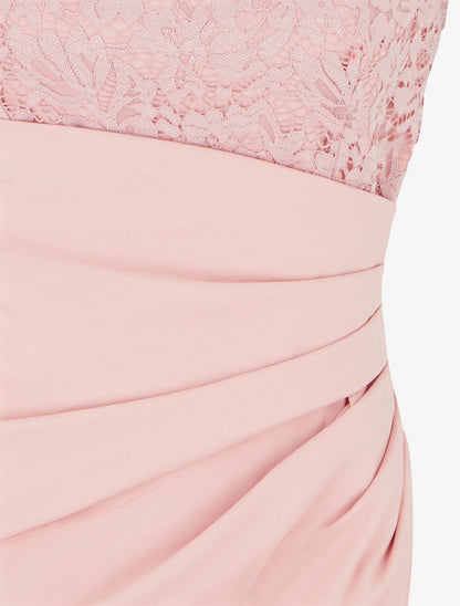 Robe ajustée à dentelle et drapé - Rose - 3