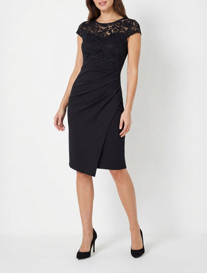 Spitzen- und drapiertes Etuikleid - Schwarz