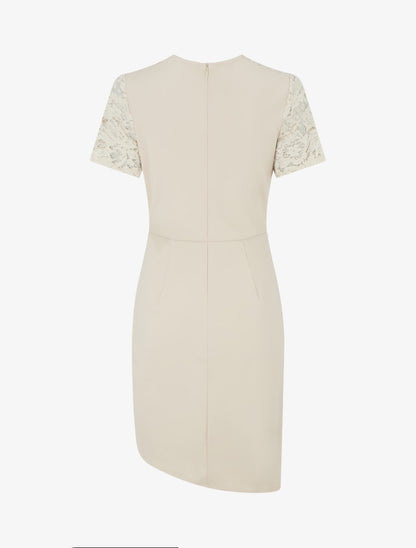 Robe ajustée à manches courtes et dentelle - Beige - 2