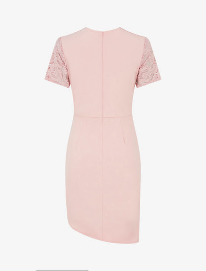 Robe ajustée à manches courtes et dentelle - Rose - 2