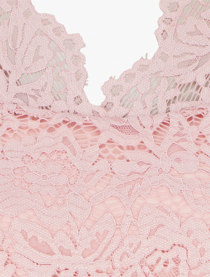 Robe ajustée à manches courtes et dentelle - Rose - 3