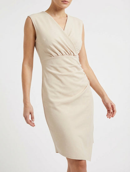 Ärmelloses Wickelkleid einfarbig - Beige