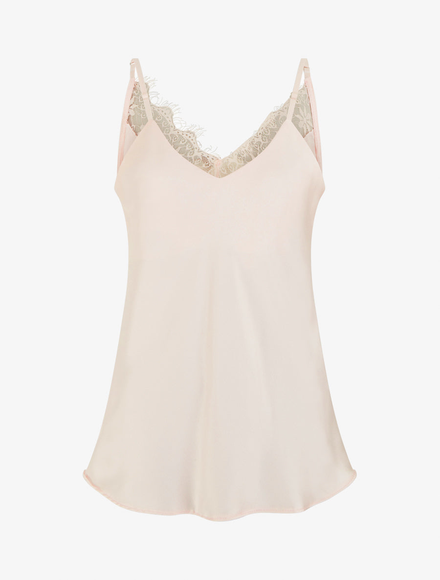 Caraco satiné à dos en dentelle - Rose pâle - 1