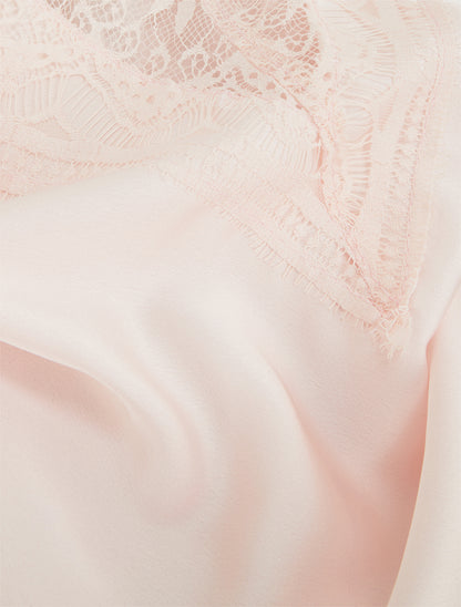 Caraco satiné à dos en dentelle - Rose pâle - 3