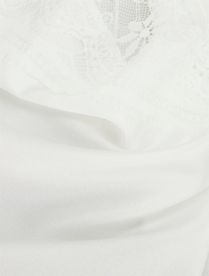 Caraco satiné à dos en dentelle - Blanc - 3