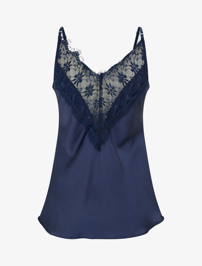 Caraco satiné à dos en dentelle - Marine - 2