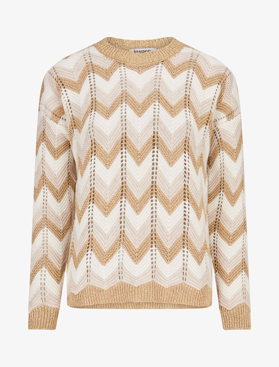 Pull imprimé zig-zag dorés - Beige - 1