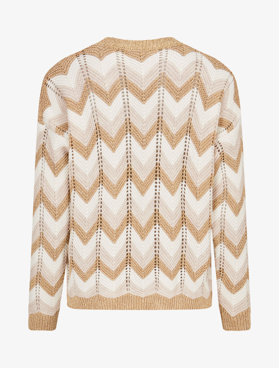 Pull imprimé zig-zag dorés - Beige - 2