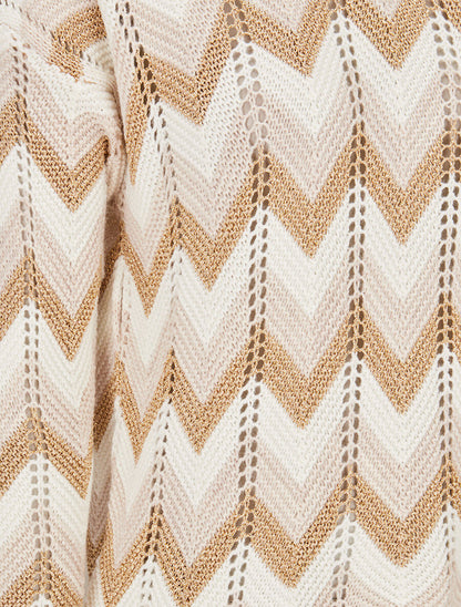 Pull imprimé zig-zag dorés - Beige - 3