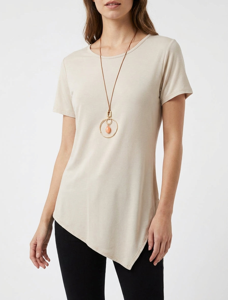 Kurzarm-Top mit asymmetrischen Säumen - Beige