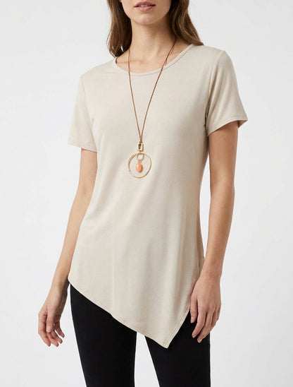 Kurzarm-Top mit asymmetrischen Säumen - Beige