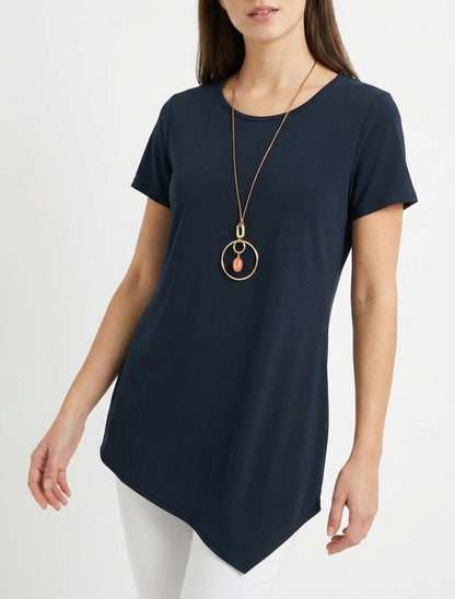 Kurzarm-Top mit asymmetrischen Säumen - Marine
