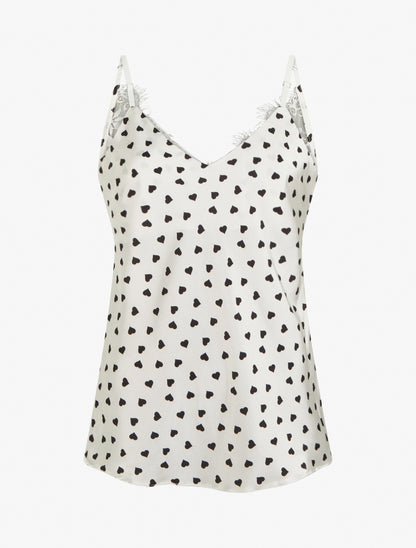 Caraco imprimé coeurs à dentelle au dos - Blanc - 1