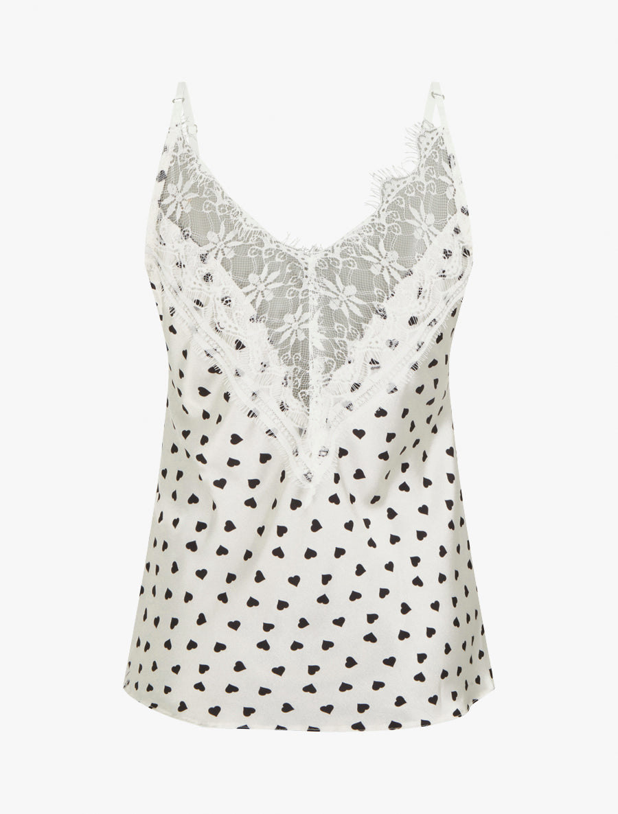 Caraco imprimé coeurs à dentelle au dos - Blanc - 2