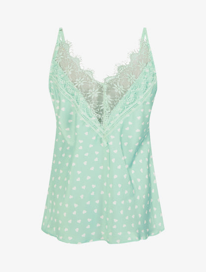 Caraco imprimé coeurs à dentelle au dos - Vert d&
