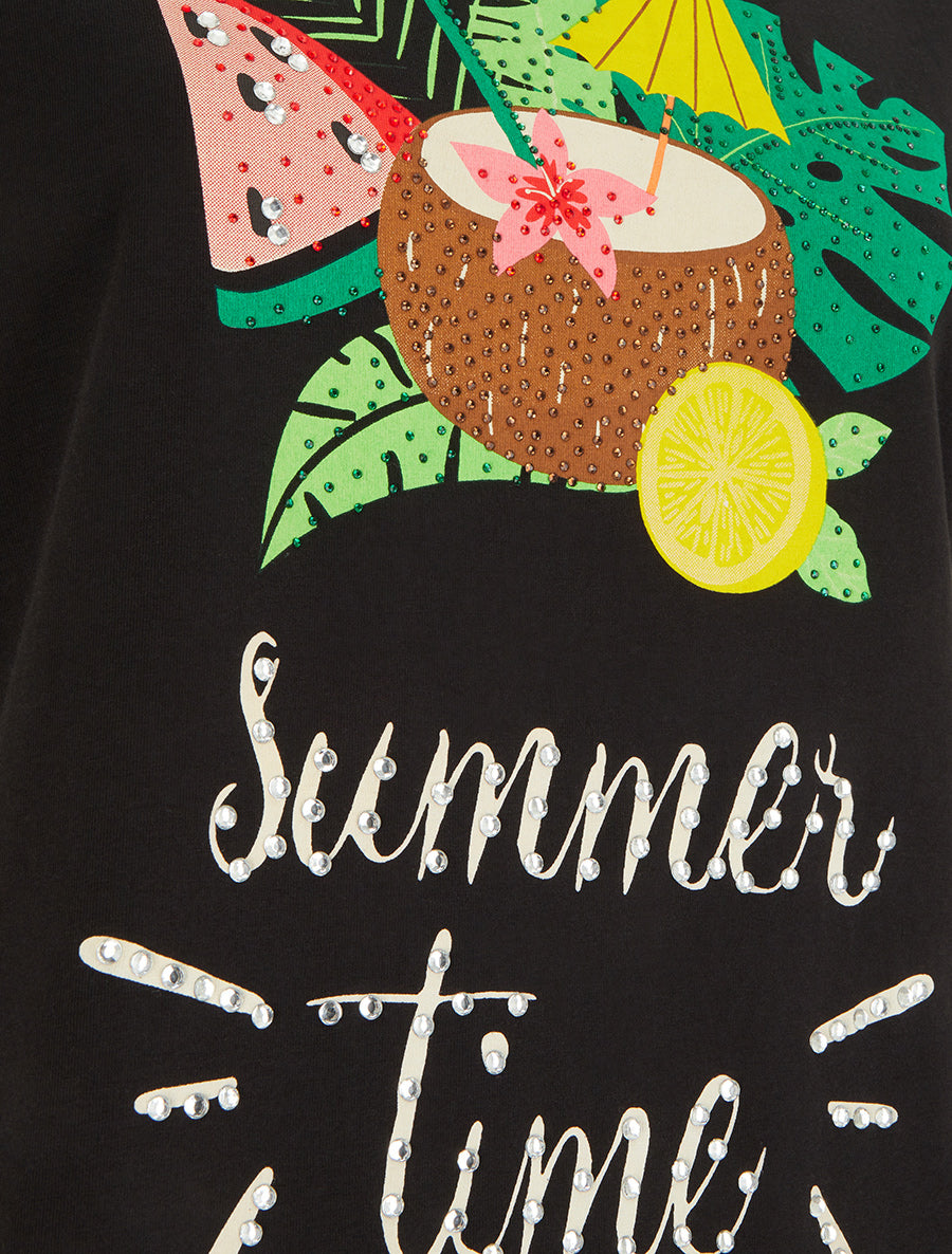 T-shirt Summer Time à strass - Noir - 3