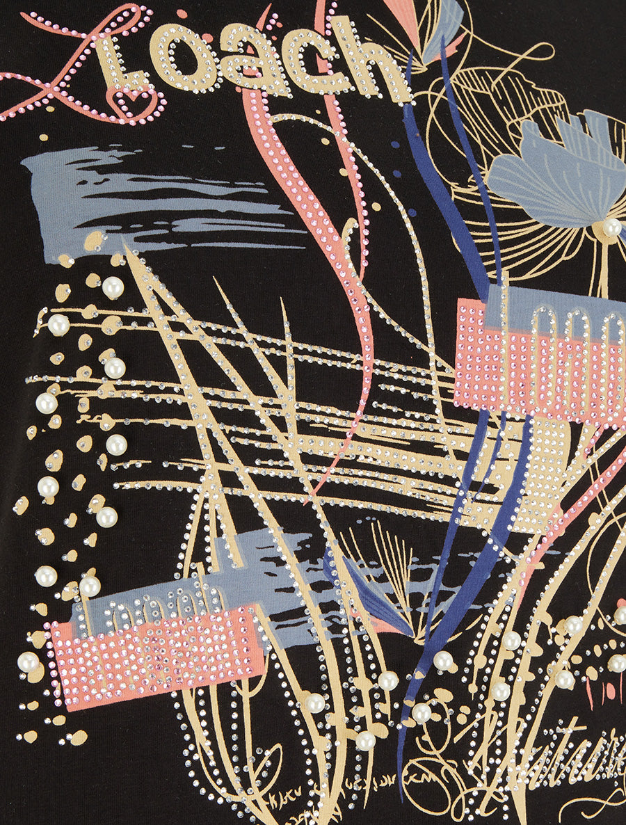 T-shirt floqué à strass et perles - Noir - 3