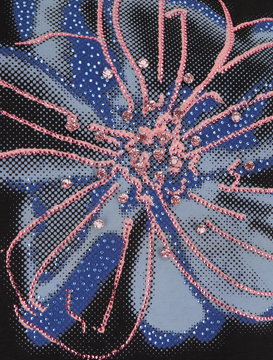 T-shirt à motif fleur et strass - Noir - 3