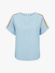 Top manches courtes à broderies ajourés - Bleu ciel - 1