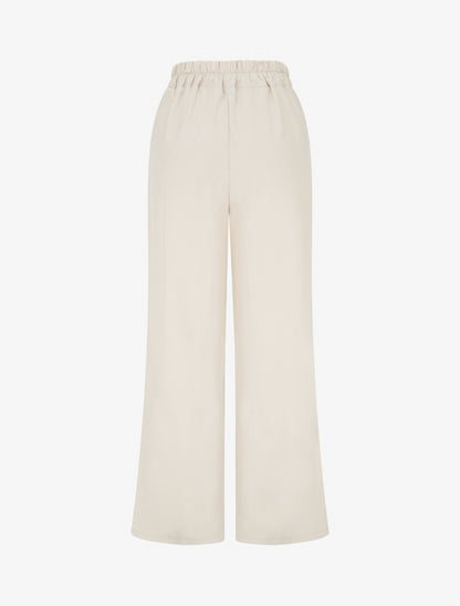 Pantalon fluide unie à taille haute - Beige - 2