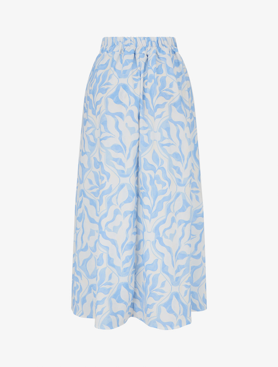 Jupe fluide longue à imprimé feuillage stylisé - Bleu ciel - 2