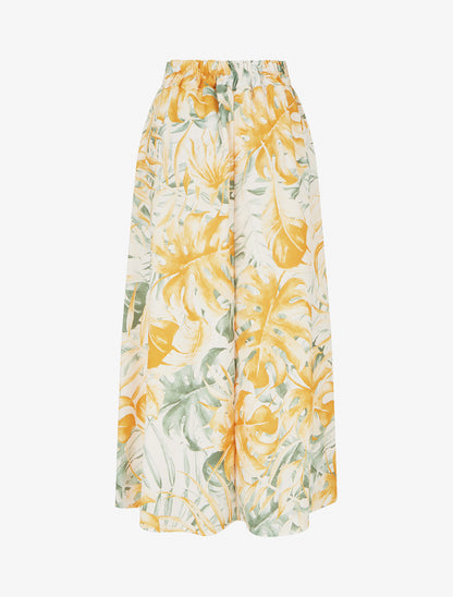 Jupe fluide longue à imprimé feuilles stylisées - Jaune - 2