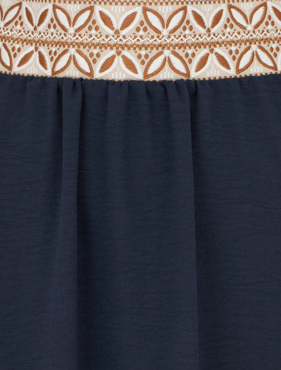 Jupe fluide longue à bande imprimé - Marine - 3