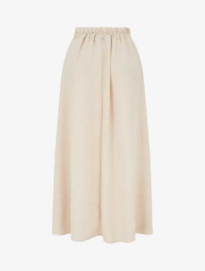 Jupe fluide longue à bande imprimé - Beige - 2