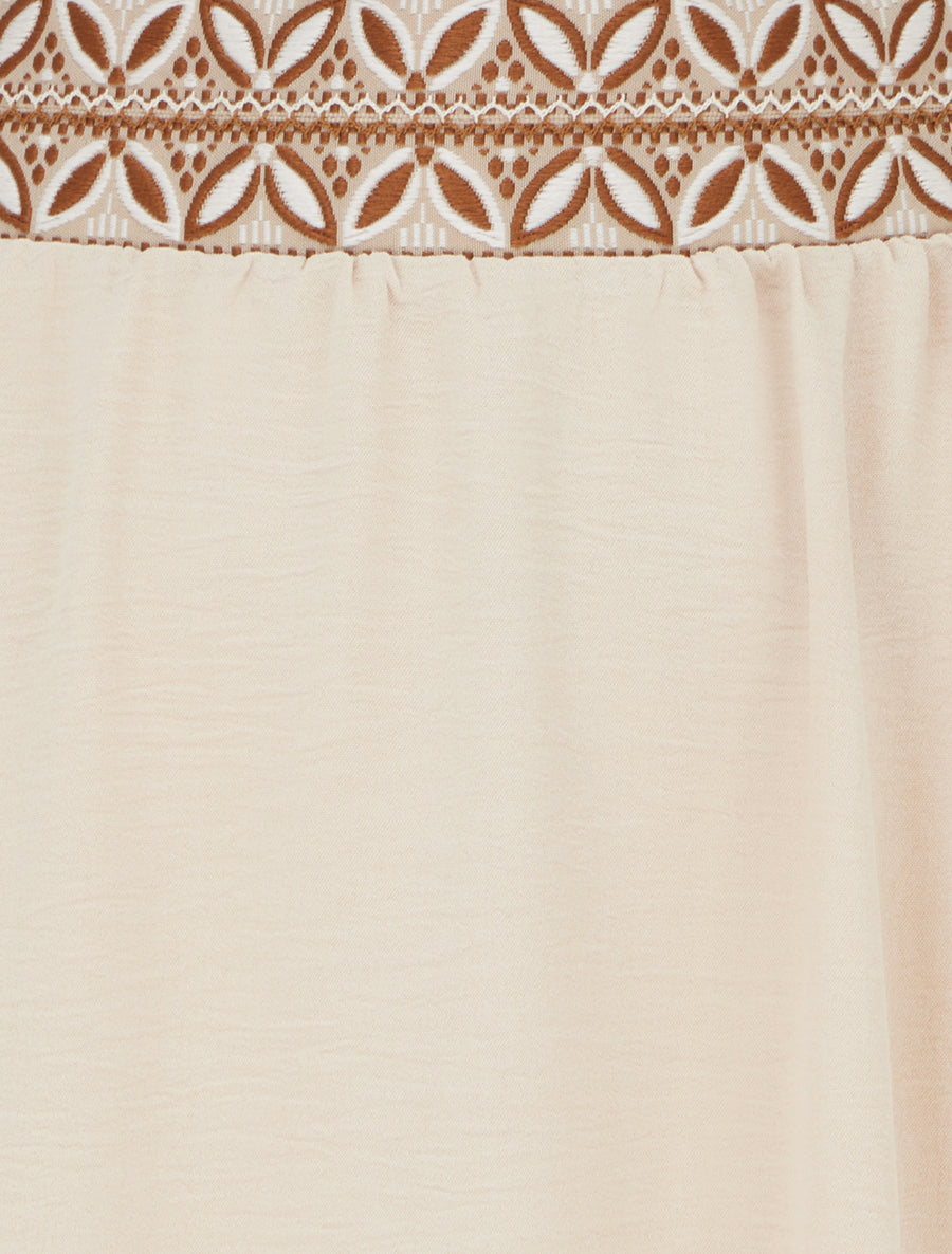 Jupe fluide longue à bande imprimé - Beige - 3