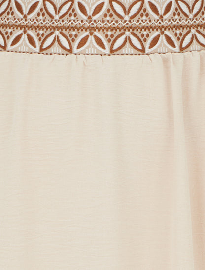 Jupe fluide longue à bande imprimé - Beige - 3