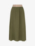 Jupe fluide longue à bande imprimé - Kaki - 1