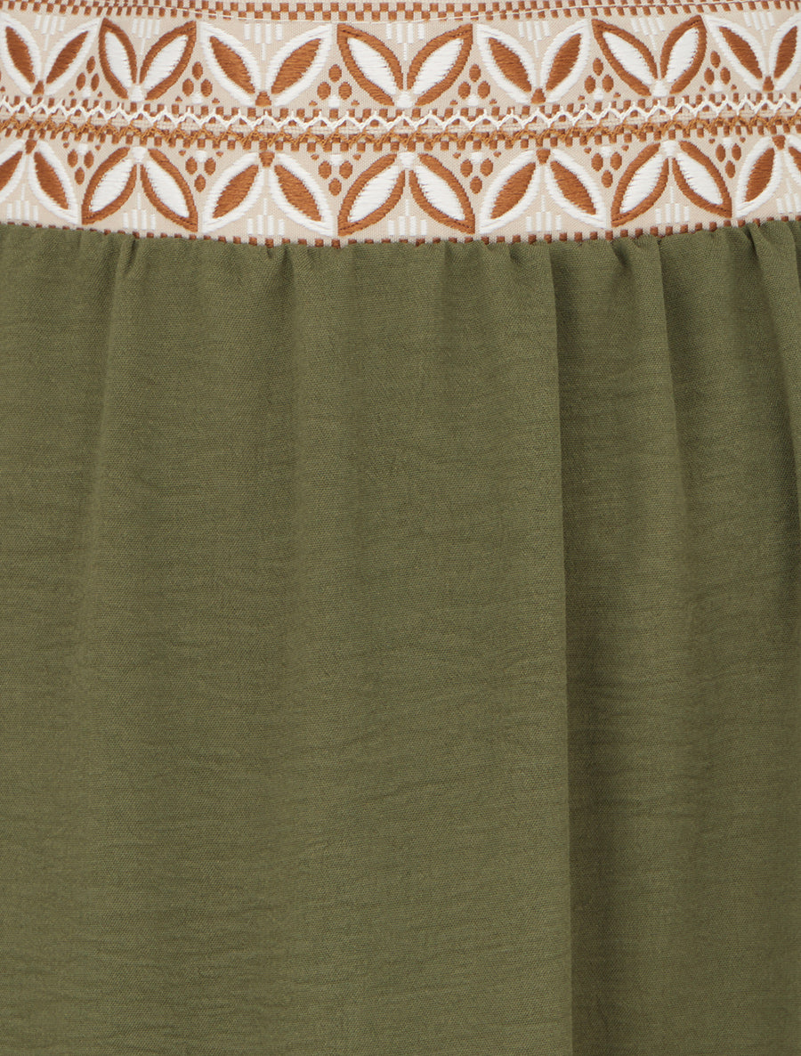 Jupe fluide longue à bande imprimé - Kaki - 3