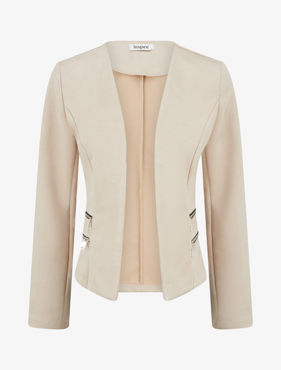 Veste en suédine à poches décoratives zippées - Beige - 1